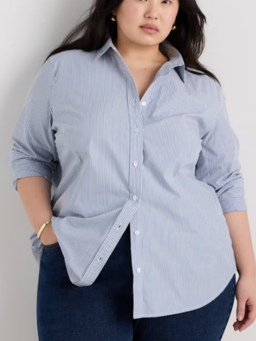 Quince 100% Organic Cotton Poplin Long Sleeve Shirt Blue pinstripe 3X NWT